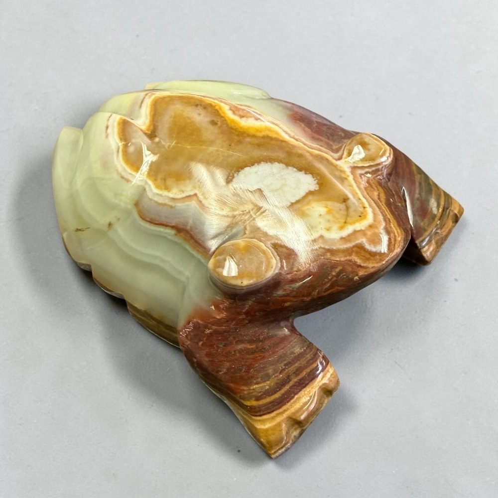 Vtg 4.25" Green Onyx Agate Marble Hand Carved Polished Frog Toad Paperweight
